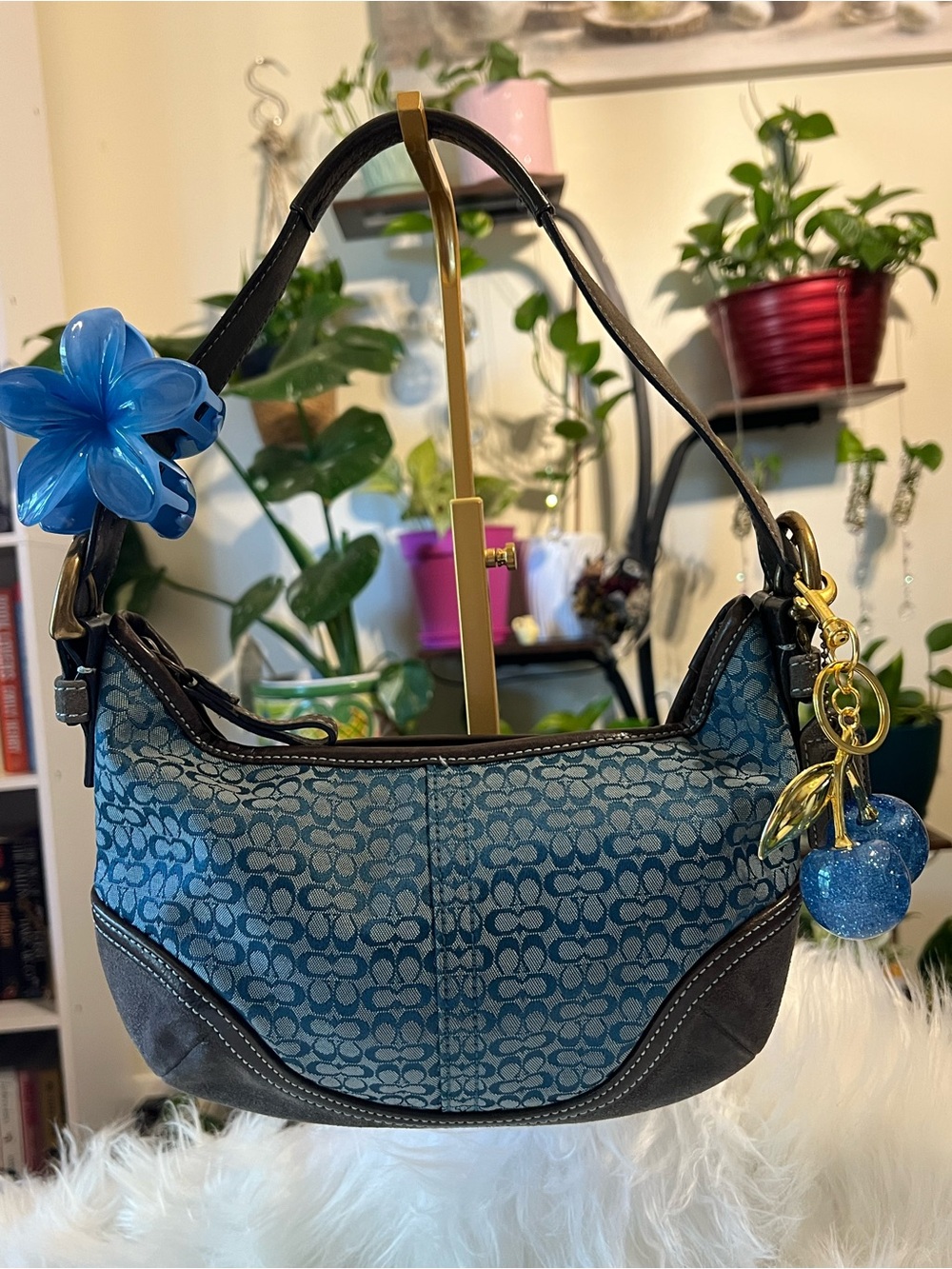 Coach Blue Signature Canvas Shoulder Bag with Dark Trim - Picture 1 of 7